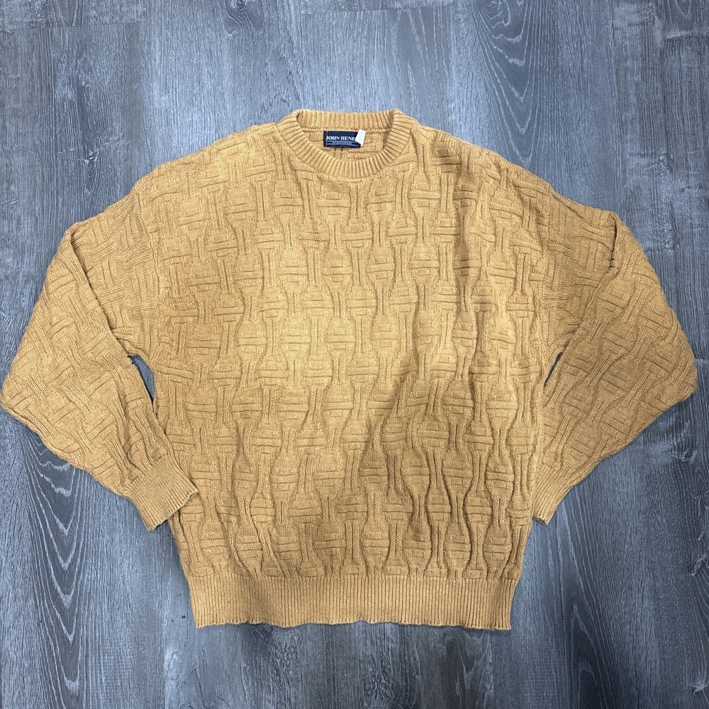 VTG John Henry Sportswear Basketweave3D Heavy Knit Sweater Geometric Made In USA